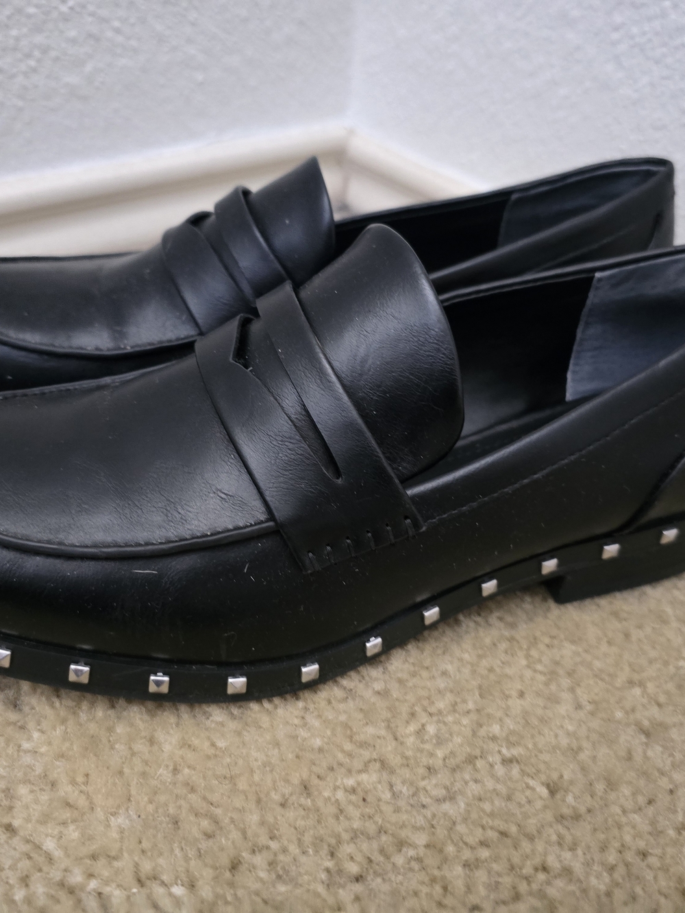 Black Stud-Trim Penny Loafers for Women